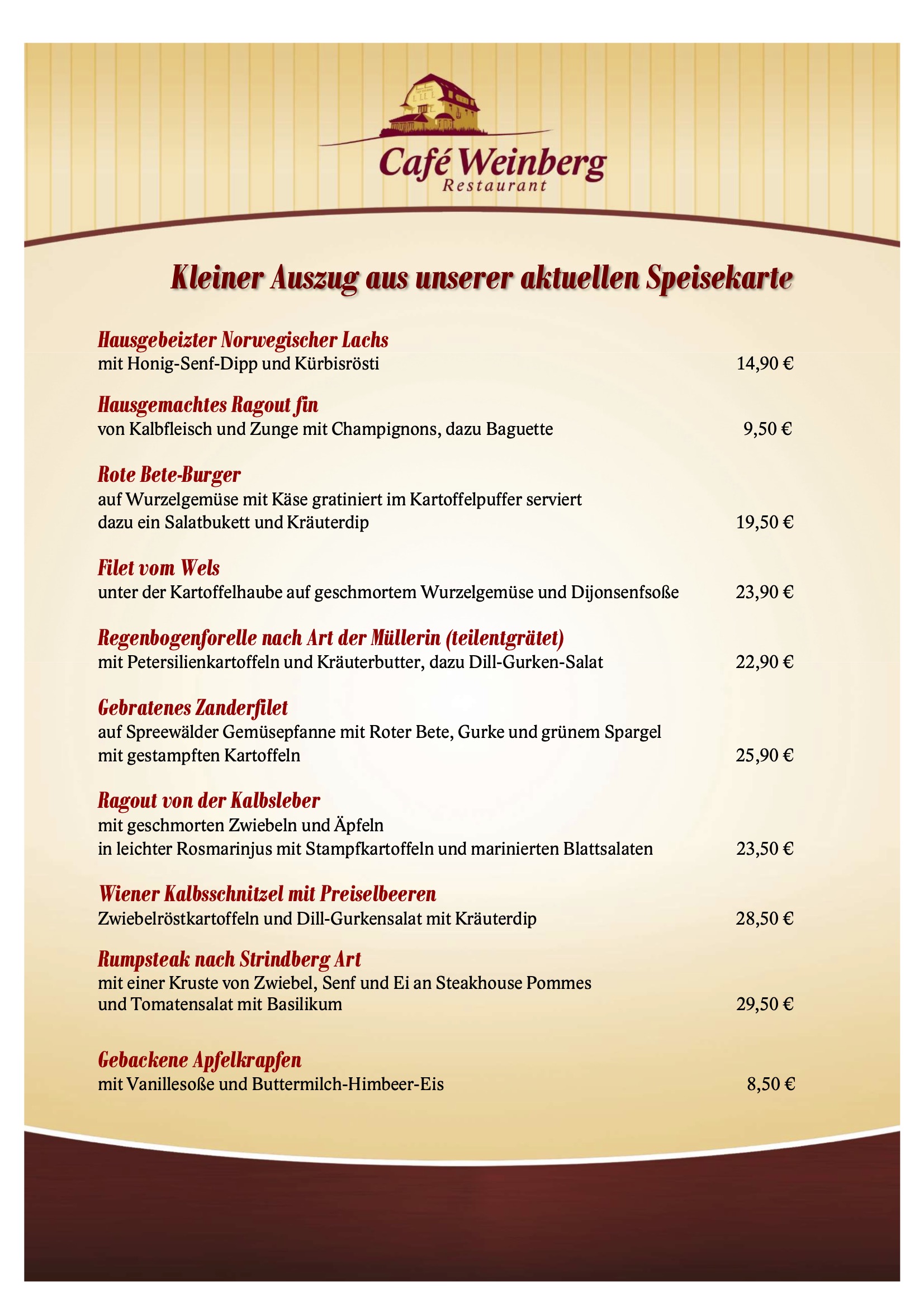 Auszug aus unserer Speisekarte